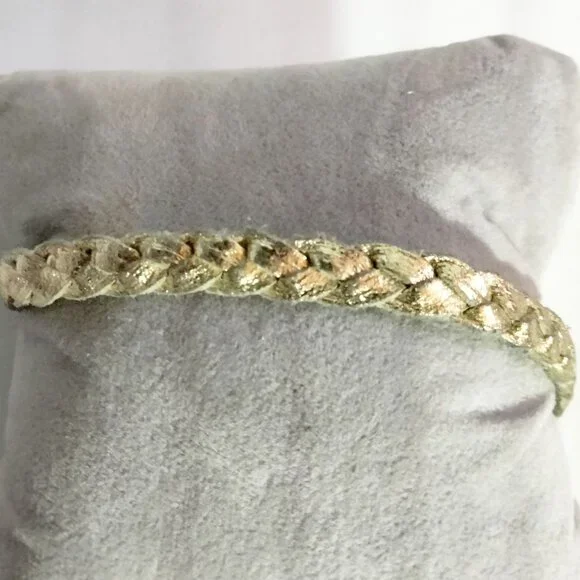 Braided Metallic Gold Leather Bracelet Charm Holder Snap Closure - Picture 2 of 8